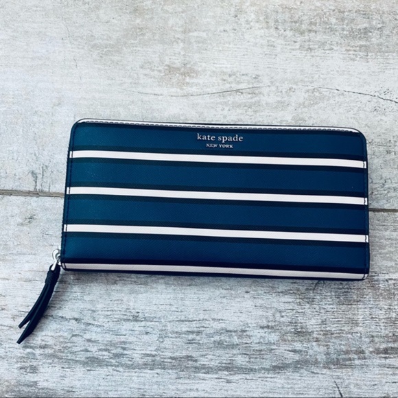NWT KATE SPADE New York Large Zip Around Continental Wallet Cameron Stripe Blue - Picture 2 of 6